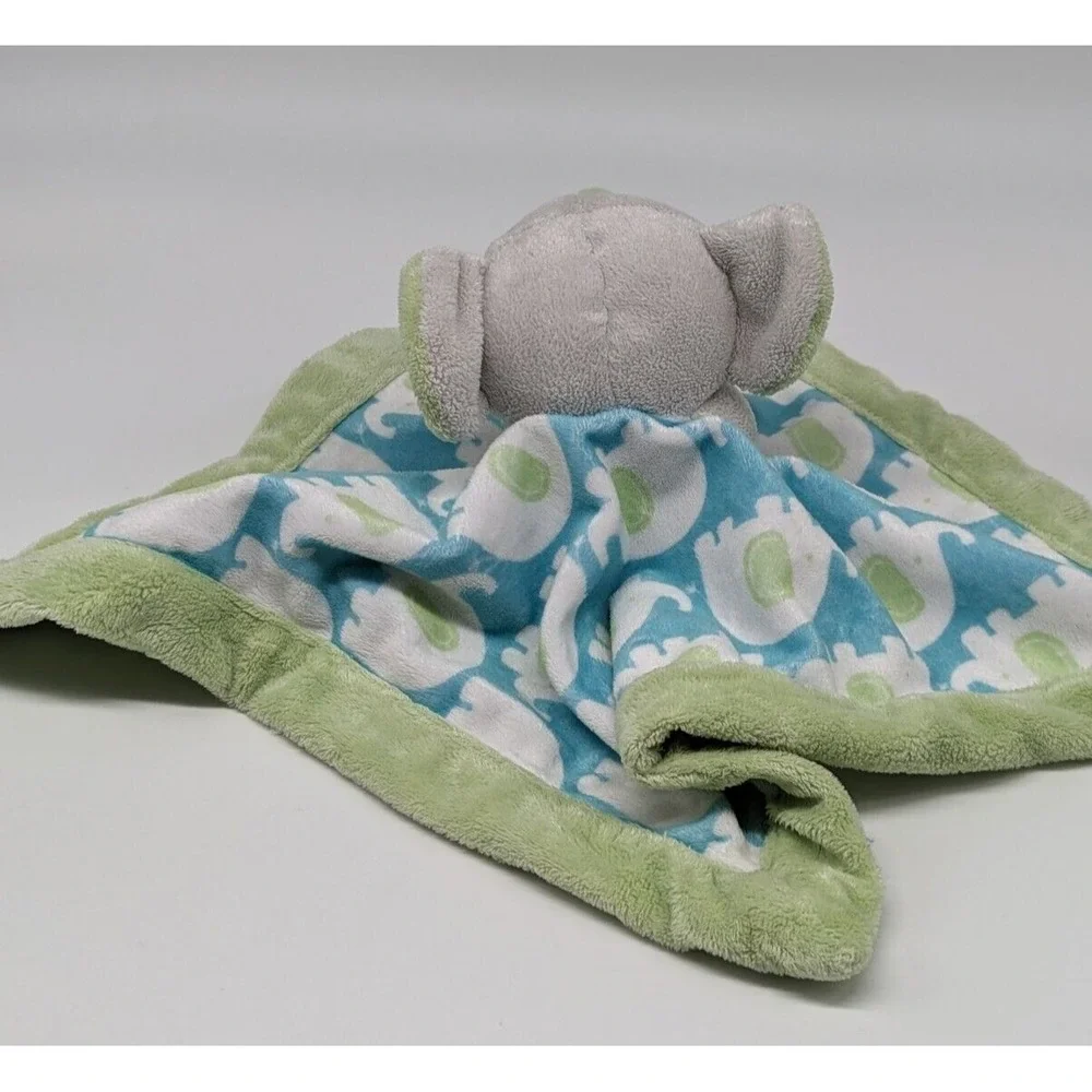 Carters Elephant Green Blue Baby Boy Girl Security Blanket Lovey 13